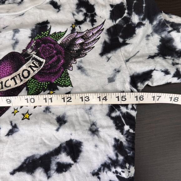 Affliction Y2K Top Womens XS Rhinestone Heart Crop Tee Ruched Tie Sides NEW - Picture 7 of 9